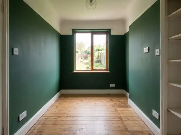 Pokoj po výmalbě se zelenými stěnami